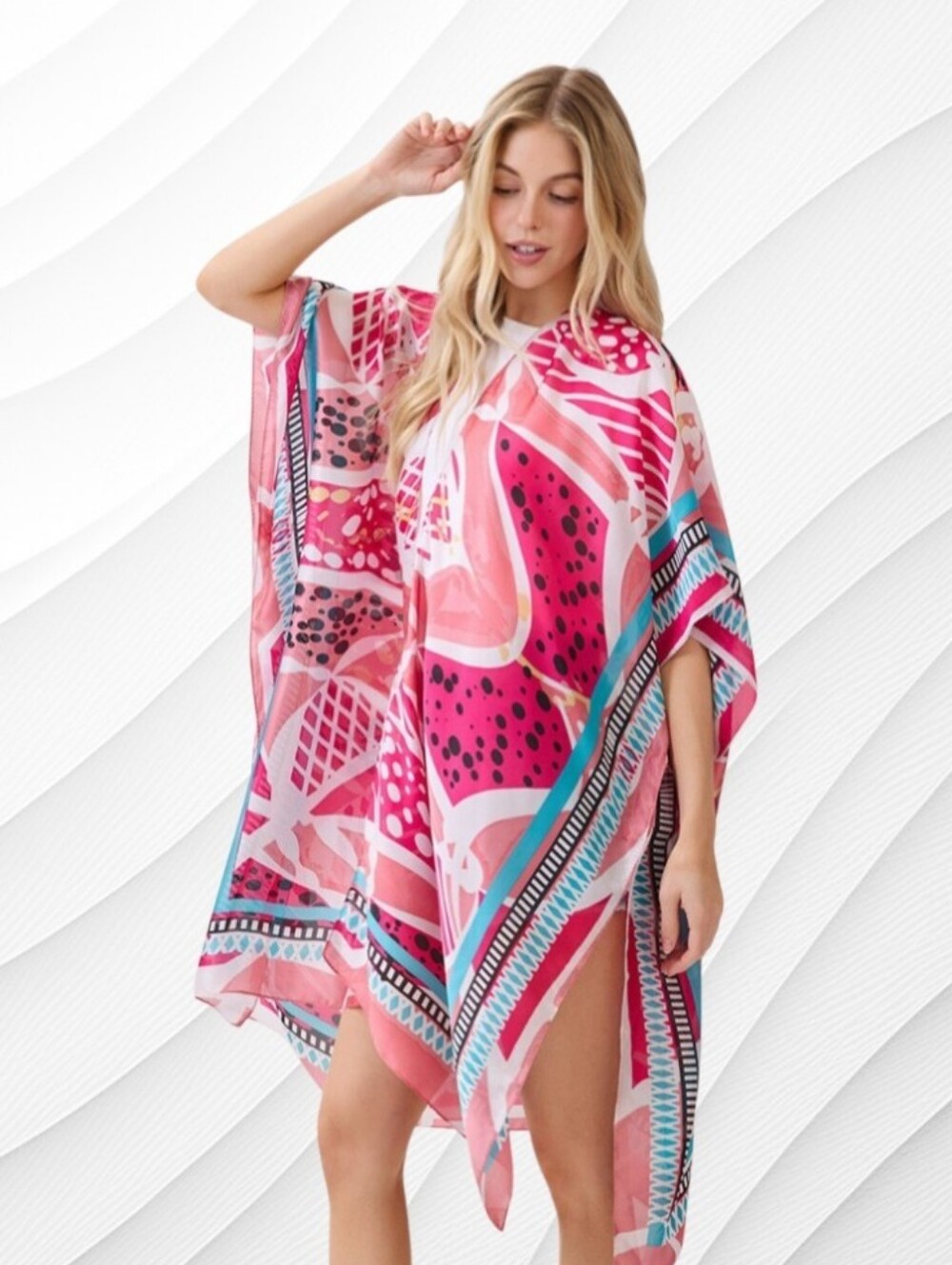 Abstract Botanical Silky Kimono - Picture 3 of 13